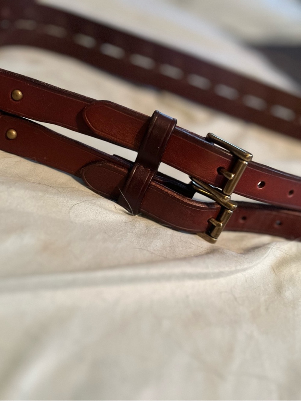 Ralph Lauren Leather Double Buckle Belt Woven Laced Brown Equestrian Vintage - Picture 9 of 10